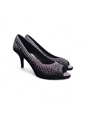 STUNNING Kelly & Katie Black Rhinestone Encrusted Peep Toe Pumps 👠 🖤 Size 8.5